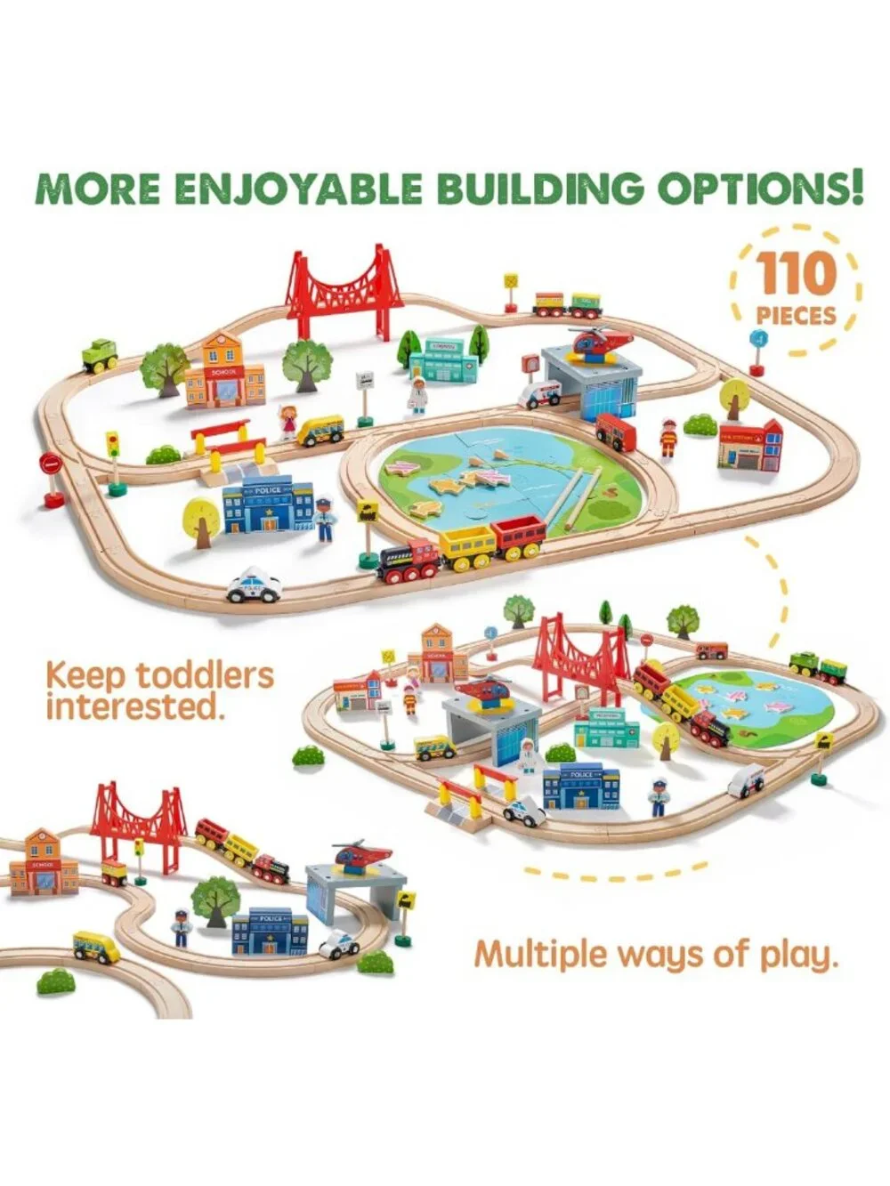110PCS Wooden Train Set with Tracks - Fun Toy Train for Kids, Creative Play